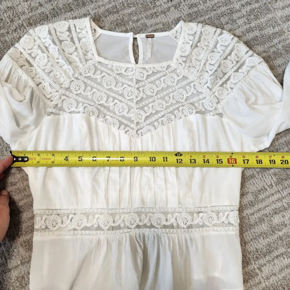 Free People women Sweet Mornings bohemian style 3/4 sleeve lace white top size M